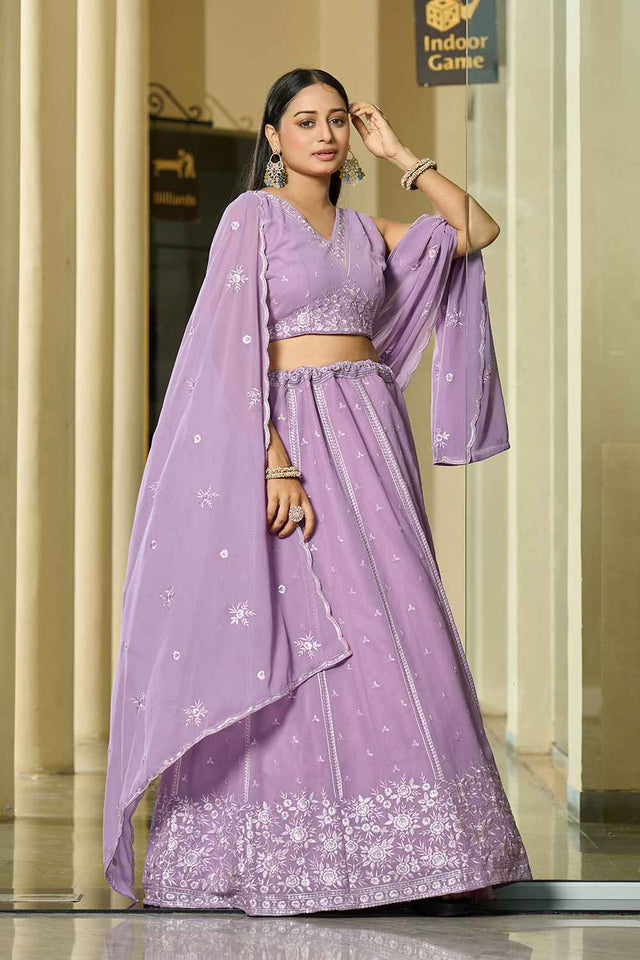 Lavender Embroidered Georgette Lehenga