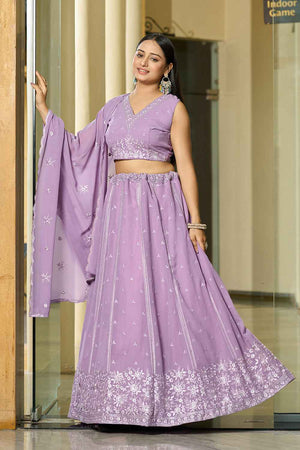 Lavender Embroidered Georgette Lehenga