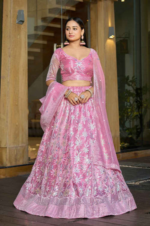 Pink Sequin with Embroidered Net Lehenga