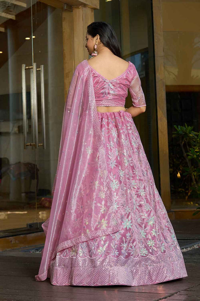 Pink Sequin with Embroidered Net Lehenga