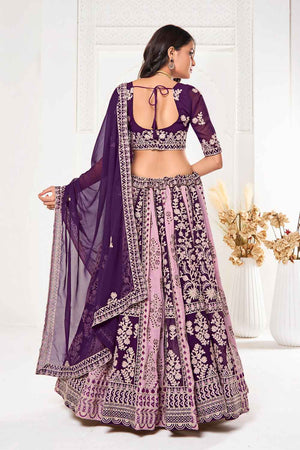 Purple Embroidered Georgette Lehenga