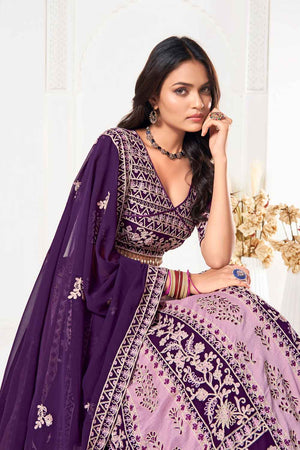 Purple Embroidered Georgette Lehenga