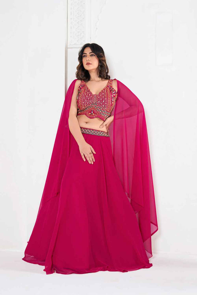 Pink Embroidered Georgette Lehenga