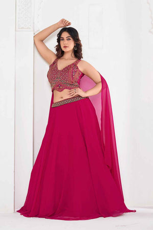 Pink Embroidered Georgette Lehenga