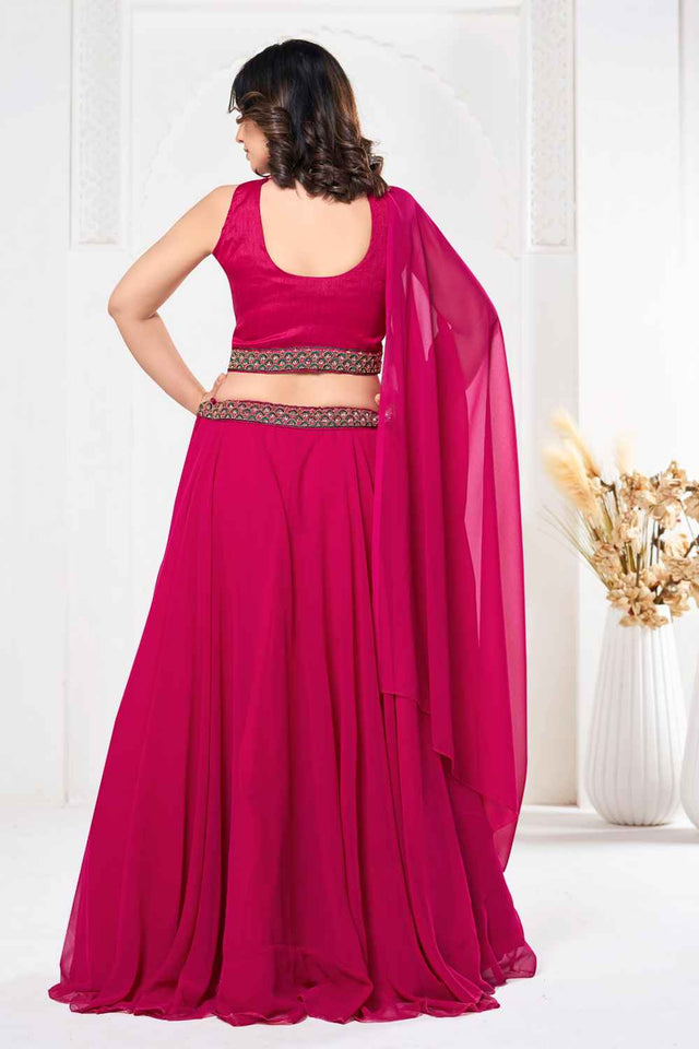 Pink Embroidered Georgette Lehenga