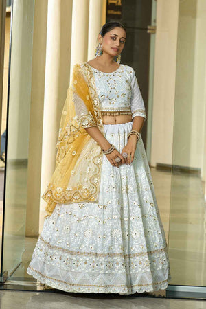 White Embroidered Georgette Lehenga