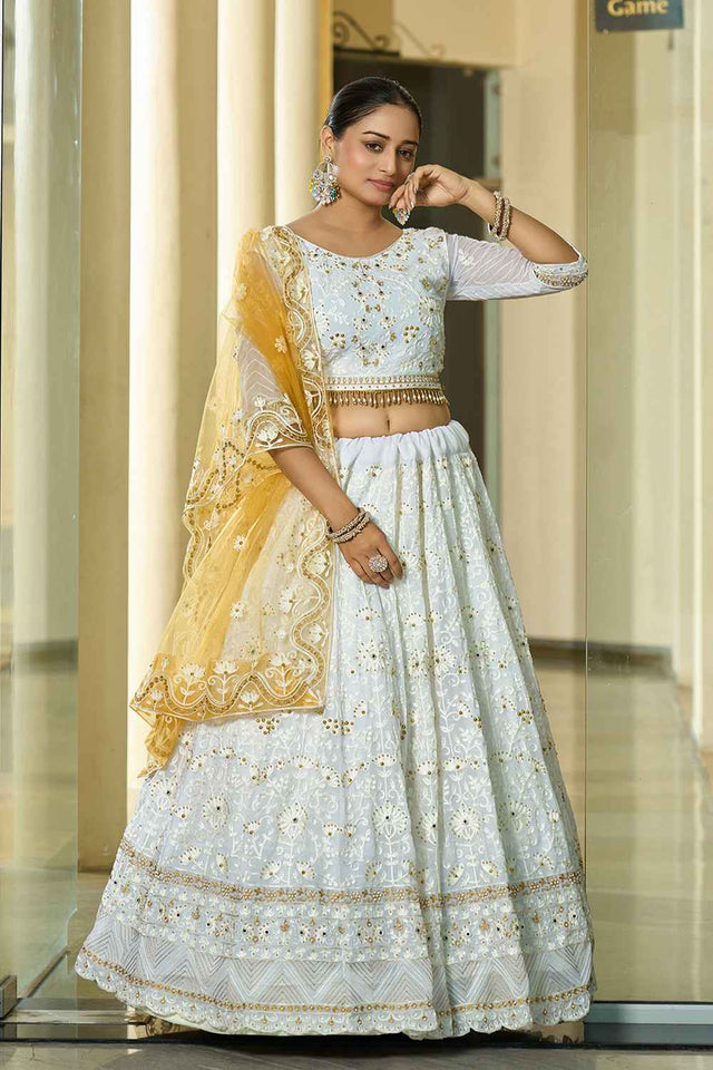 White Embroidered Georgette Lehenga