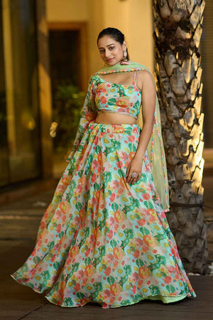 Multi-Color  Printed Georgette Lehenga