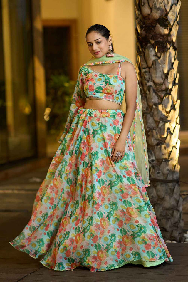 Multi-Color  Printed Georgette Lehenga