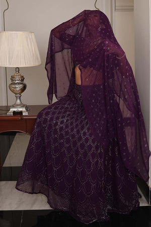 Purple Sequin Georgette Semi Stitched Lehenga