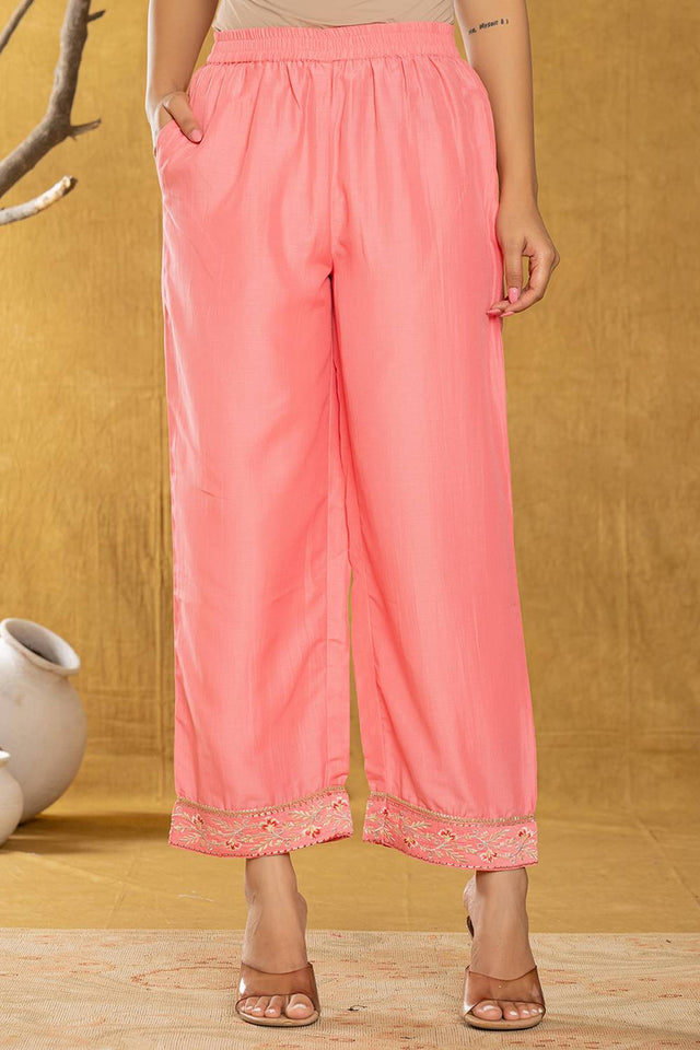 Pink Solid Silk Blend Straight Cut Suit Set