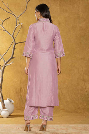 Violet Embroidered Silk Kurti Pant Set