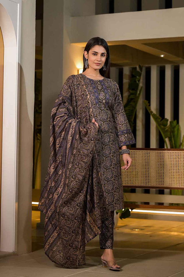 Olive Paisley Print Pure Cotton Kurti Pant Set