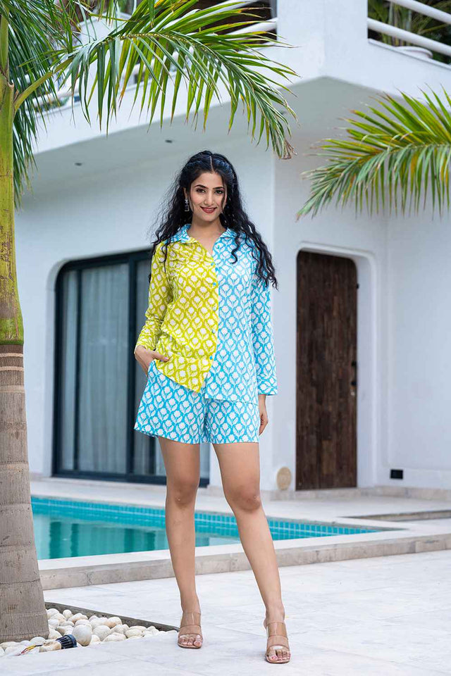 Multi-Color Floral Print Cotton Co-Ord Set