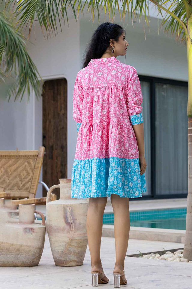 Pink Floral Print Pure Cotton Dress
