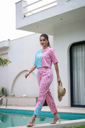 Multi-Color Floral Print Cotton Co-Ord Set