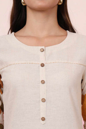 White Floral Print Cotton Kurti Pant Set