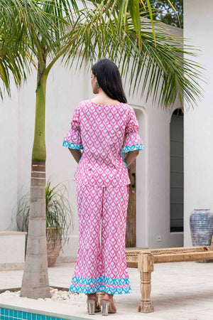 Pink Floral Print Cotton Co-Ord Set