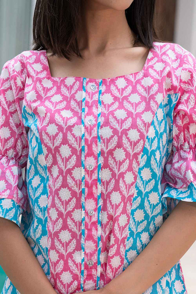 Pink Floral Print Cotton Co-Ord Set