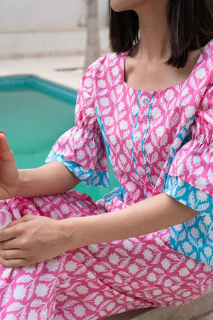 Pink Floral Print Cotton Co-Ord Set