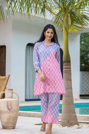 Violet Floral Print Cotton Co-Ord Set