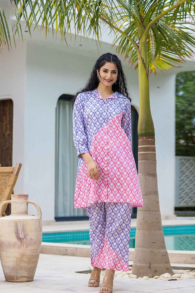 Violet Floral Print Cotton Co-Ord Set