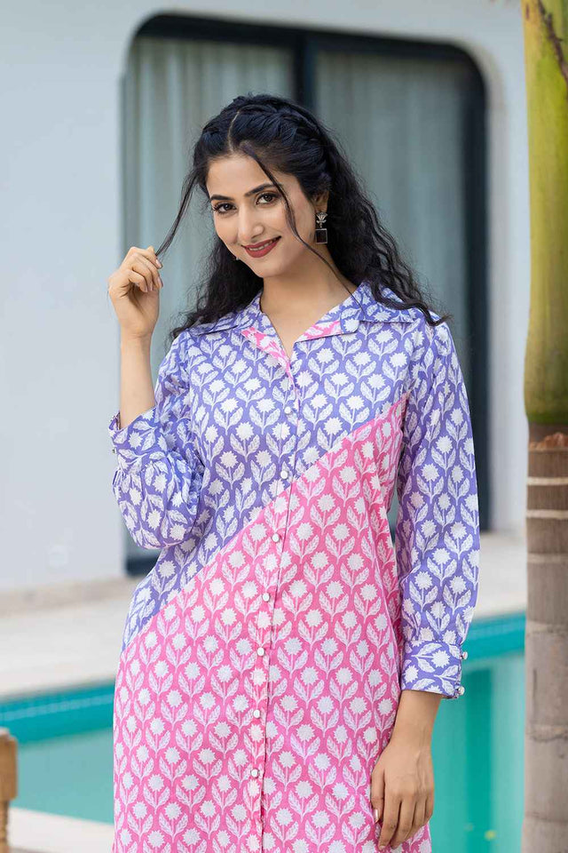 Violet Floral Print Cotton Co-Ord Set