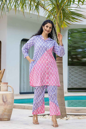 Violet Floral Print Cotton Co-Ord Set