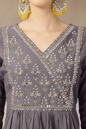 Violet Embroidered Silk Anarkali Suit Set