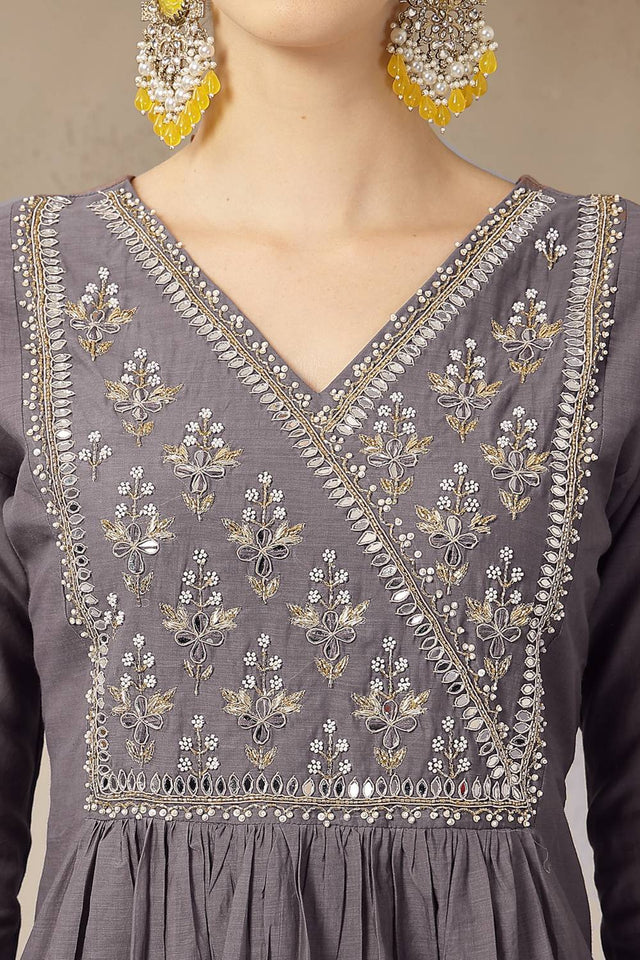 Violet Embroidered Silk Anarkali Suit Set