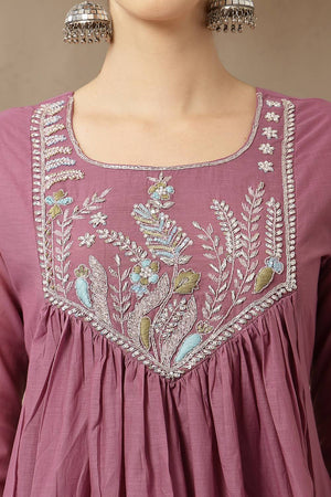 Violet Embroidered Silk Anarkali Suit Set