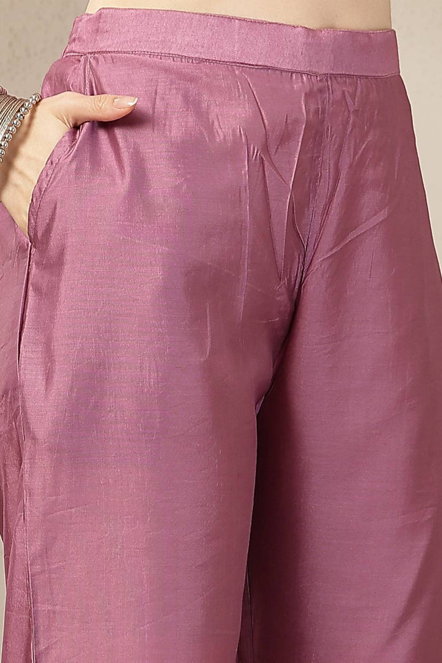 Violet Embroidered Silk Anarkali Suit Set