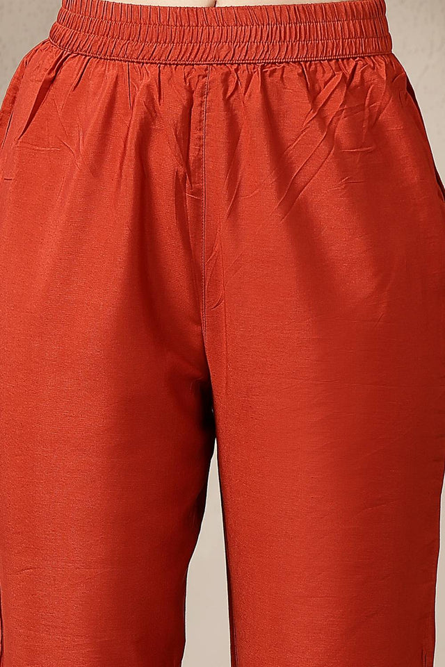 Rust Embroidered Silk Anarkali Suit Set