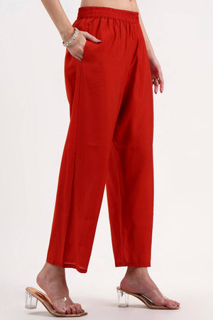 Rust Embroidered Chanderi Anarkali Suit Set