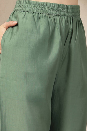 Green Embroidered Silk Straight Cut Suit Set