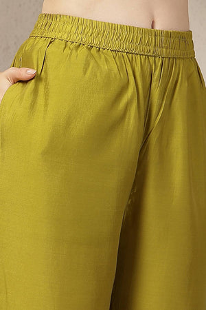 Green Embroidered Silk Straight Cut Suit Set