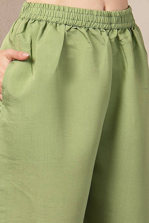 Green Embroidered Silk Straight Cut Suit Set