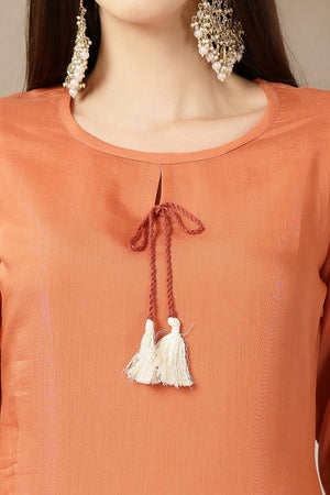 Rust Embroidered Silk Straight Cut Suit Set