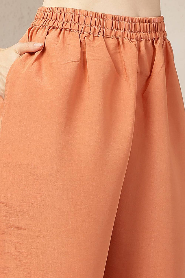 Rust Embroidered Silk Straight Cut Suit Set