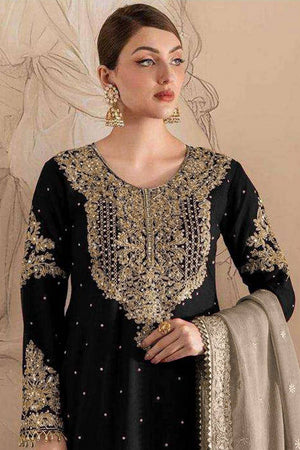 Black Sequin with Floral Embroidered Georgette Sharara Suits