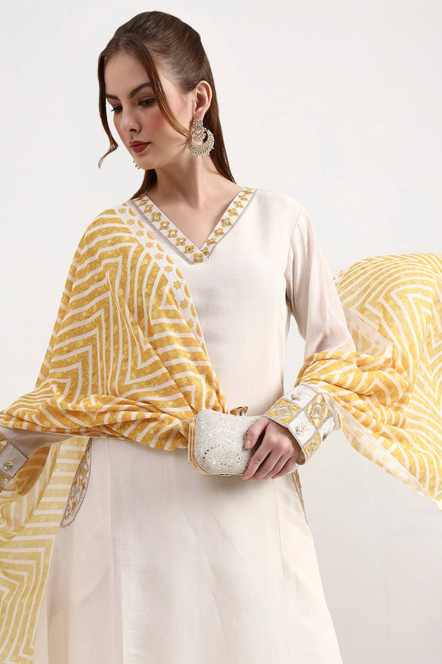 Mustard Solid Silk Anarkali Suit Set