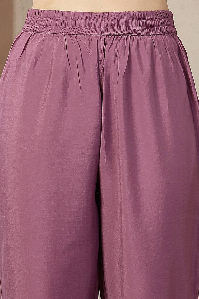 Violet Embroidered Silk Anarkali Suit Set