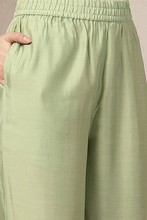 Green Embroidered Silk Straight Cut Suit Set