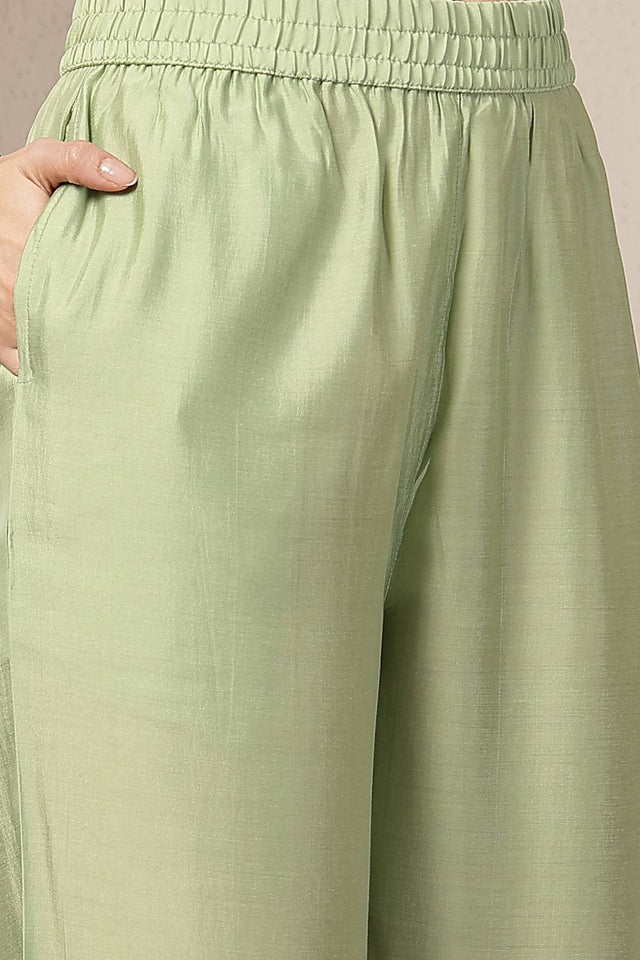 Green Embroidered Silk Straight Cut Suit Set