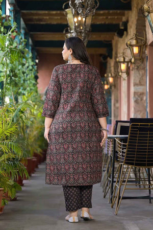 Multi-Color Floral Print Pure Cotton Kurti Pant Set