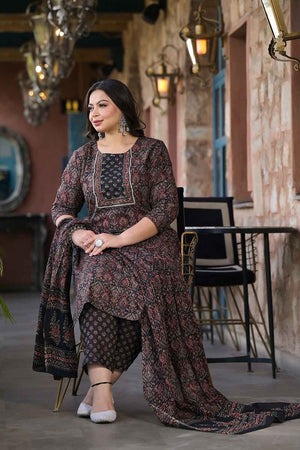 Multi-Color Floral Print Pure Cotton Kurti Pant Set