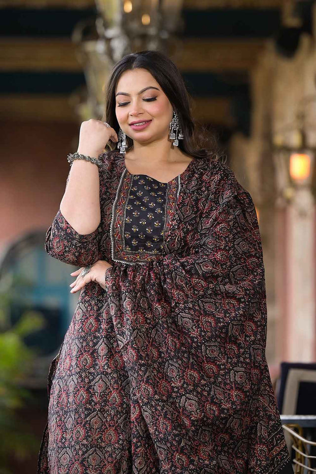 Multi-Color Floral Print Pure Cotton Kurti Pant Set