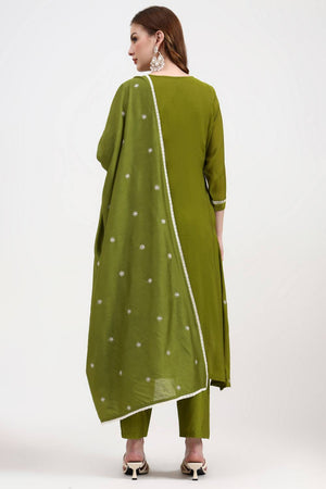 Green Embroidered Silk Straight Cut Suit Set