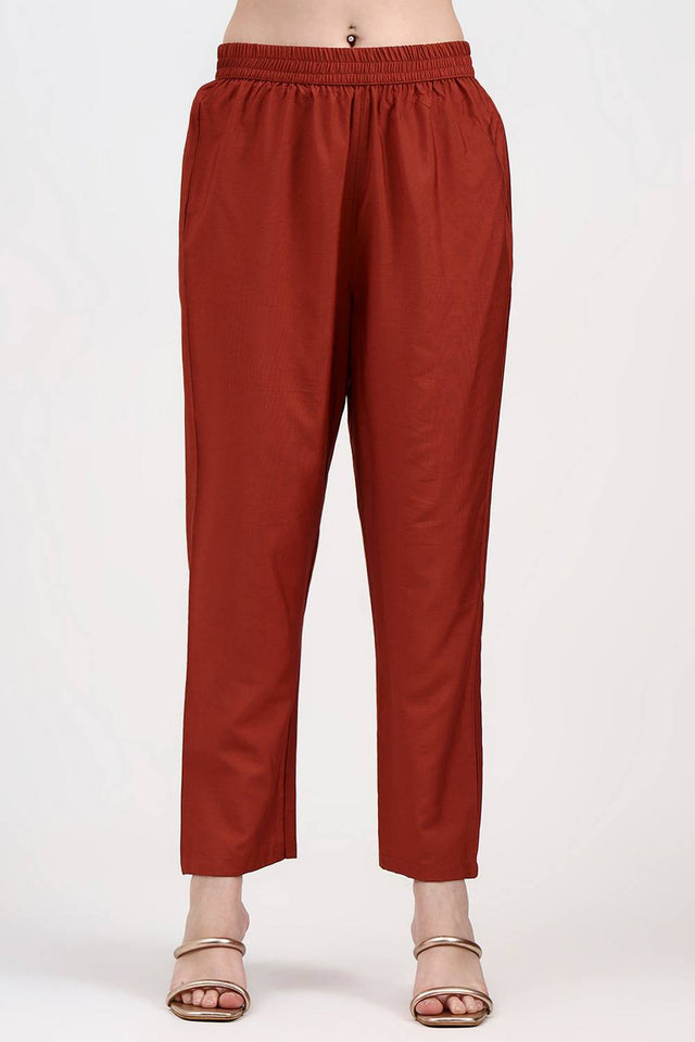 Rust Embroidered Silk Straight Cut Suit Set