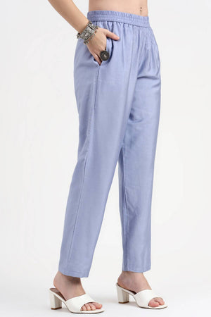 Blue Embroidered Silk Straight Cut Suit Set